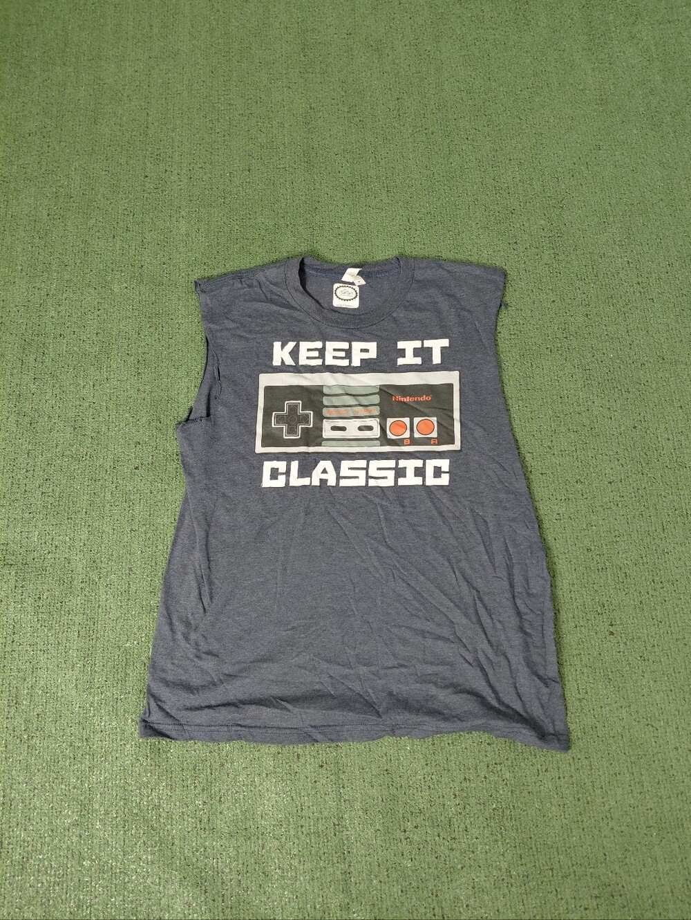 Nintendo "Keep It Classic" NES Controller Videogame Navy Blue Heather Cutoff Sz